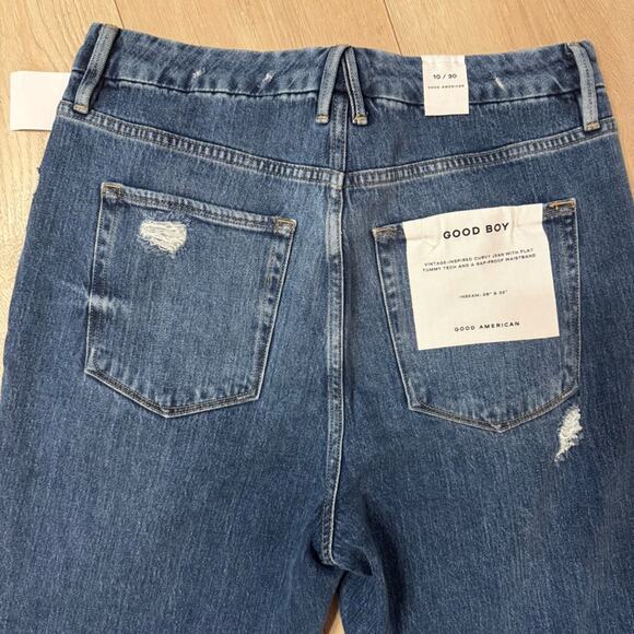 Good American Women’s Good Boy Double Slit Jeans Raw Hem Button Fly Blue Size 10 - Picture 6 of 9